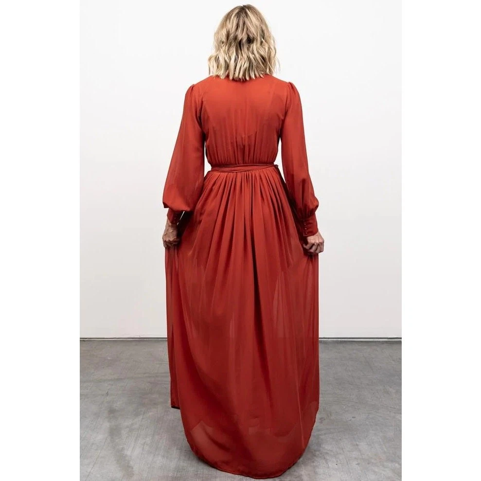 Maxi abito Baltic Born Celine manica lunga 2X in ruggine stravagante floreale boho chic