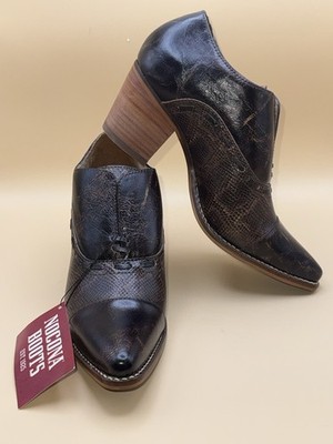Nocona Sherry Snake Print Distressed Western Booties Mocha Brown US Size 8B