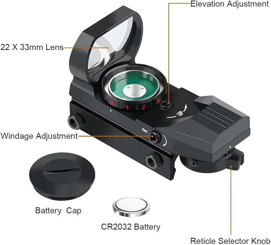 Feyachi Reflex Sight – Adjustable Reticle, Red & Green Modes, 33 mm Lens - Image 3 of 4