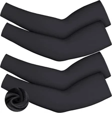 4 Pieces Thermal Arm Warmer Compression Sleeve for Men Women Small, Black 