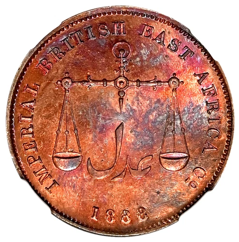 MOMBASA (British East Africa) Pice 1888 NGC MS64 RB Calcutta mint Small letters