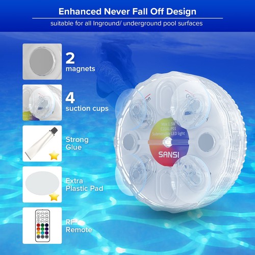 Pool Light Underwater Swimming RGB Color Led Pool Lights battery W/Remote SANSI - Picture 4 of 44