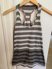 Lululemon Cool Racerback Marshmallow Stripe Heathered Sand Dune Black Size 2