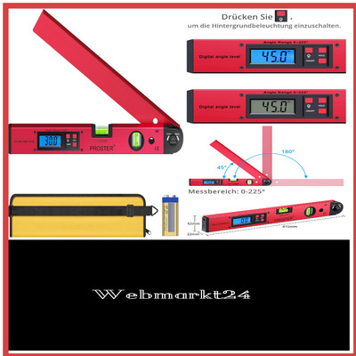 Proster Digital Protractor 0-225° mit Spirit Level und LCD-Lichtung für Dachb...