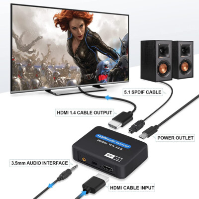 4K HDMI to HDMI Extractor Converter Optical Toslink SPDIF + 3.5mm Audio RCA