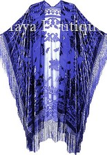 Royal Blue Caftan Duster Kimono Opera Coat Silk Burnout Velvet Maya Matazaro