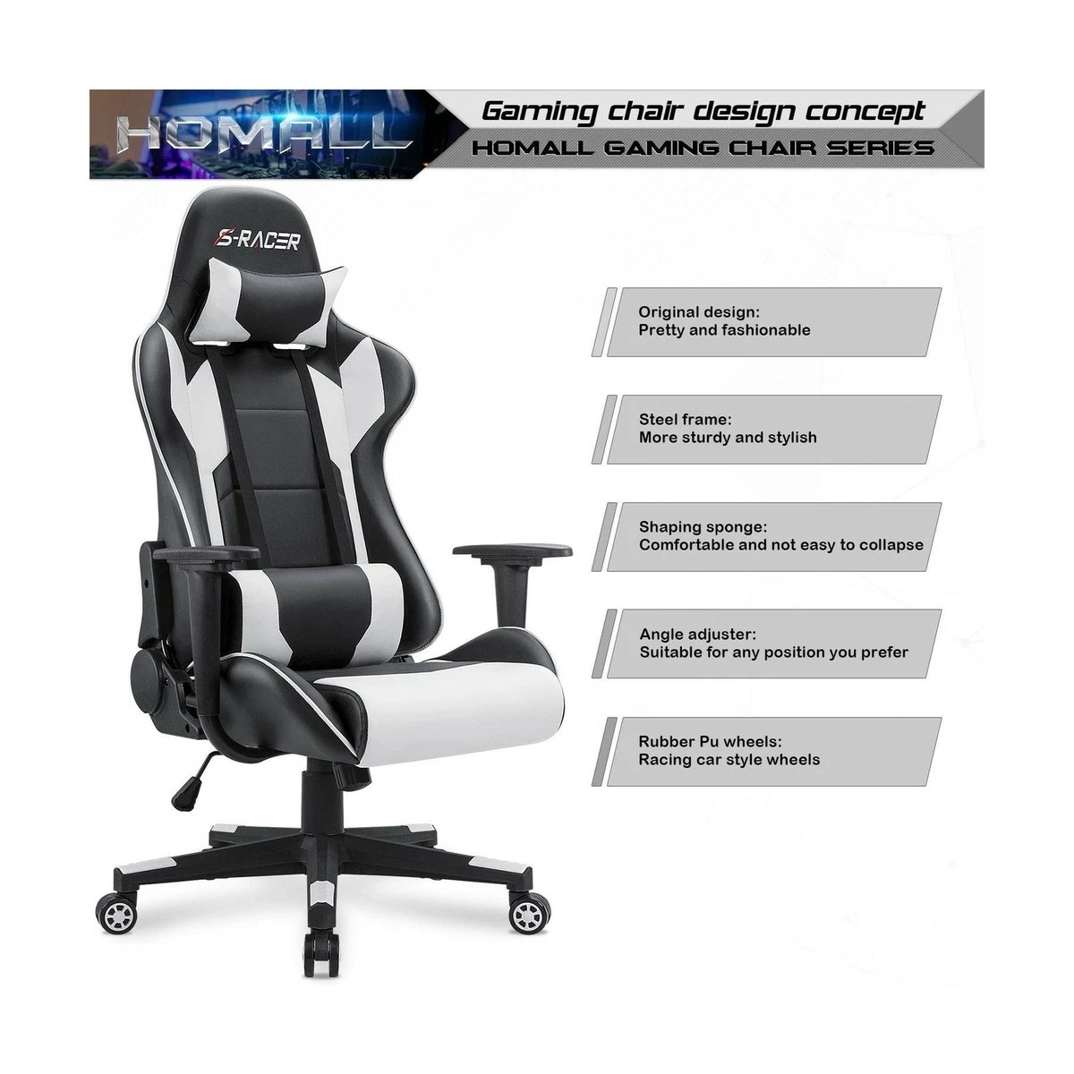 Homall Office Chair Ergonomic Desk Chair with Lumbar Support - On