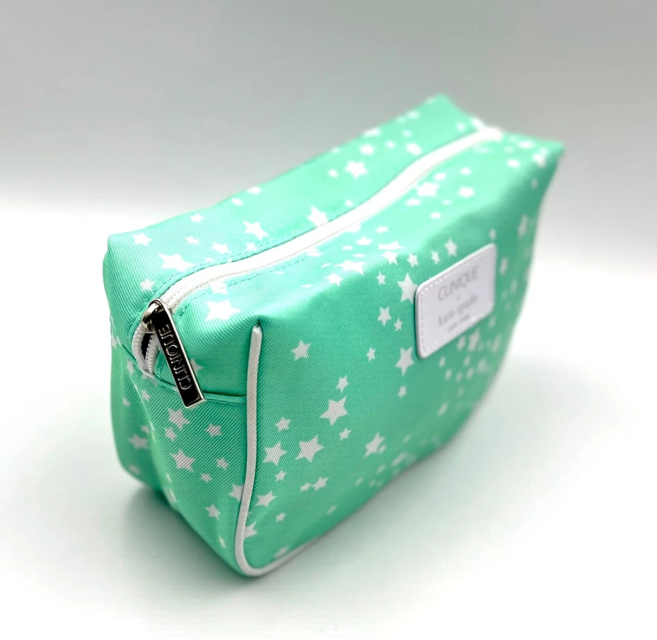 ¡Nuevo! Bolsa de maquillaje Clinique x Kate Spade verde claro bolsa con cremallera ~ estampado de estrellas Foto 2 de 2