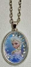 Disney Elsa Frozen Rhinestone Necklace Silvertone Cartoons Snow Princess Girls