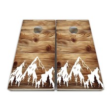 Stained Wood Mountains Cornhole Board Wrap Decal Cornhole Skins SET