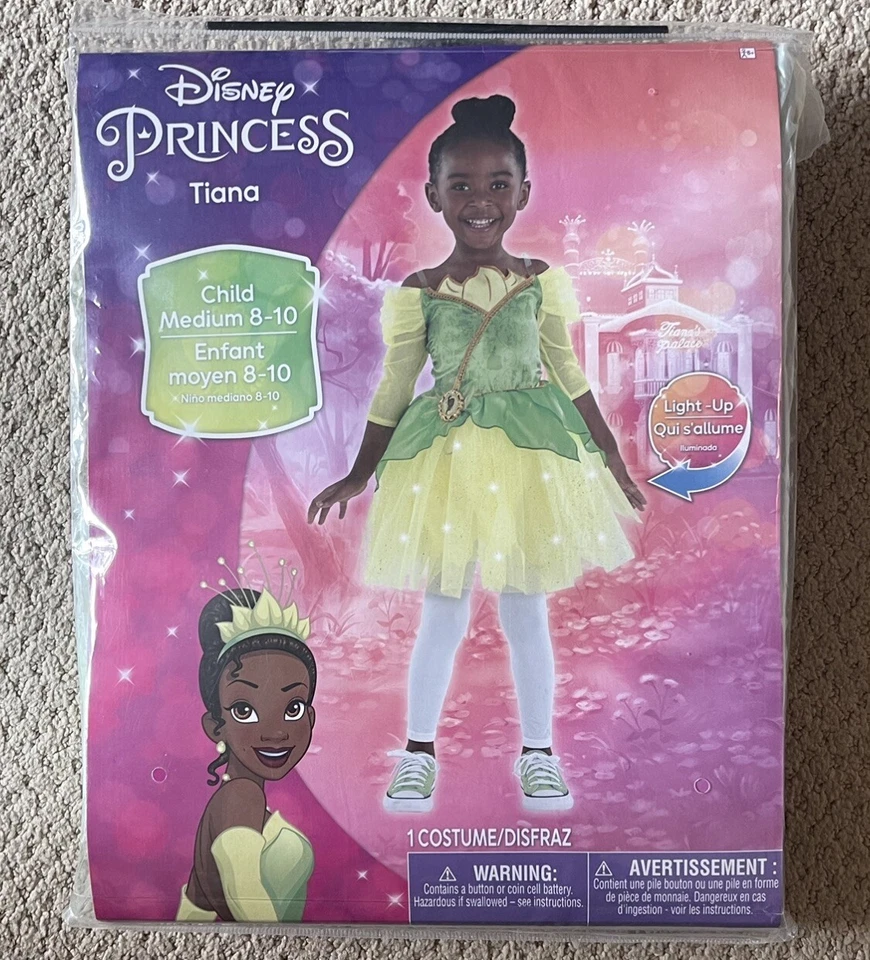 Disney Rana Princesa Tiana Niña LED Disfraz Vestido Niño Talla M (8-10) Nuevo en Paquete Foto 2 de 3