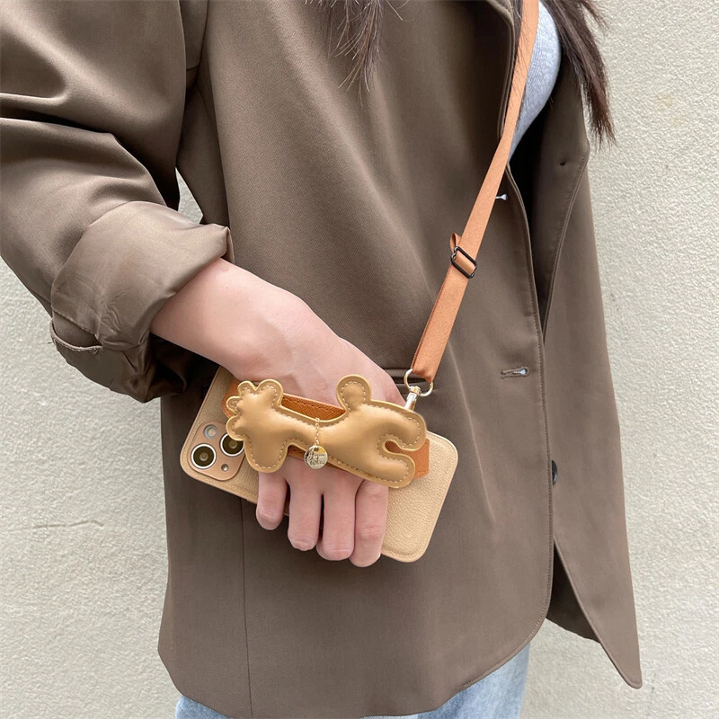 Funda Bandolera Correa Cuero Jirafa Lujo Para iPhone 14 13 Pro Max 12 11 XS XR Foto 2 de 4