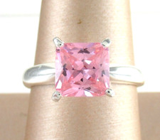 .925 Sterling Silver Cubic Zirconia Ring Pink Ice Princess Cut Solitaire 8mm