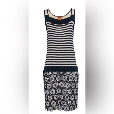 トップス TORY BURCH knit one-piece dress Tory Burch Crocheted Ribbed Knit Dress, Navy striped size XS