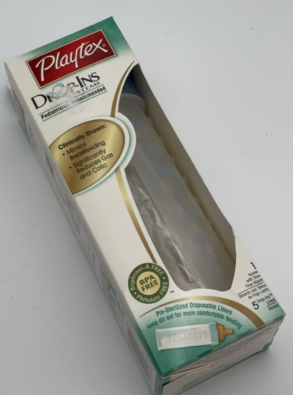 VINTAGE Playtex Drop In Nurser Bottle Latex Nipple Blue w/ 5 Liners Kit NIB NOS