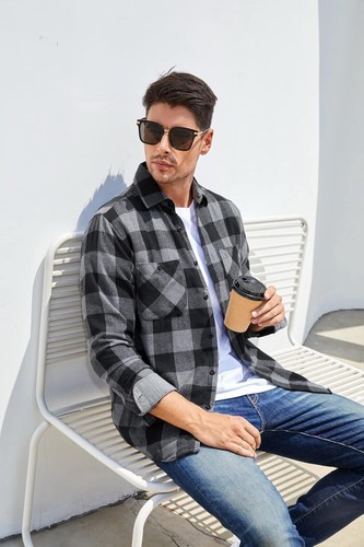 Stylish Men's Long Sleeve Flannel Shirt - Regular Fit & Eco-Friendly Fabric - Picture 6 of 7
