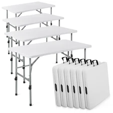 10 Pack White[4 FT FOLDABLE CARD GAME TABLE]Outdoor Picnic Dining Desk w/Handle