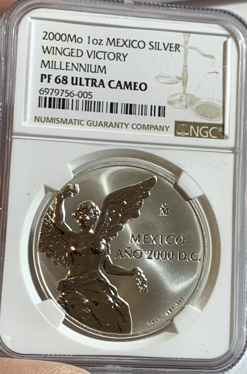2000 MEXICO 1 OZ WINGED VICTORY SILVER COIN PROOF NGC PF68