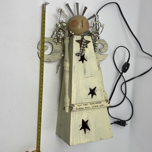 Large Primitive Salvage Wood Reclaimed Art Style Angel Lamp Farmhouse Rustic EUC - Picture 6 of 6