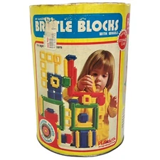 Vintage Bristle Blocks with Canister Playskool Original Construction Kit 1976