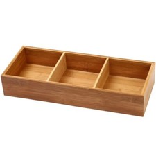 3compartment Bamboo Drawer Organizer Box Multiuse Storage For Junk Drawer Office