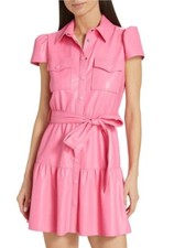Alice + Olivia Miranda Faux Leather Pink Mini Shirt Dress Size 2
