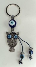 Owl Keychain Key Ring - Silver Tone w/ Blue Gems