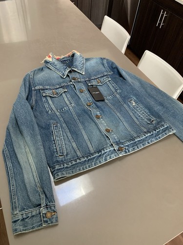 $1190 Saint Laurent Paris Made In Italy Bandana Trim Denim Trucker Jacket Blue L - Picture 9 of 13