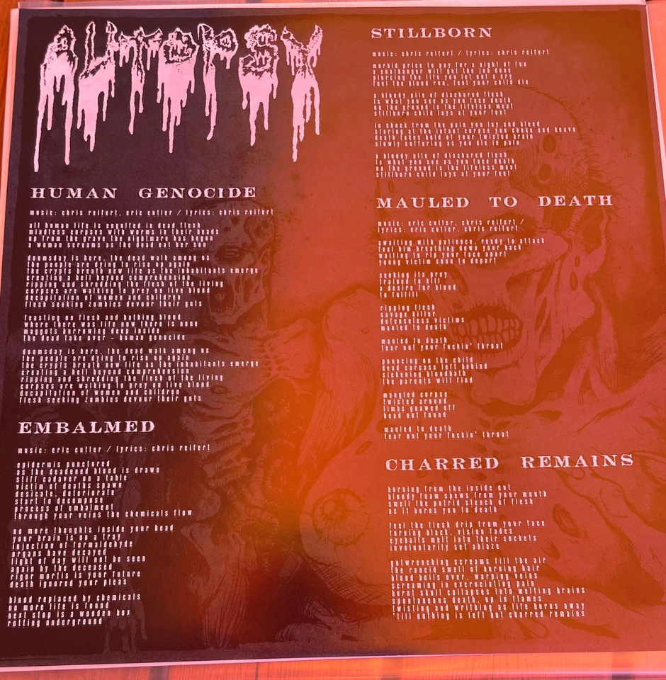 Autopsy Ridden With Disease Vinyl 2LP 12" 33 RPM Reissue 2001 Lyric Sheet New - Image 4 of 4