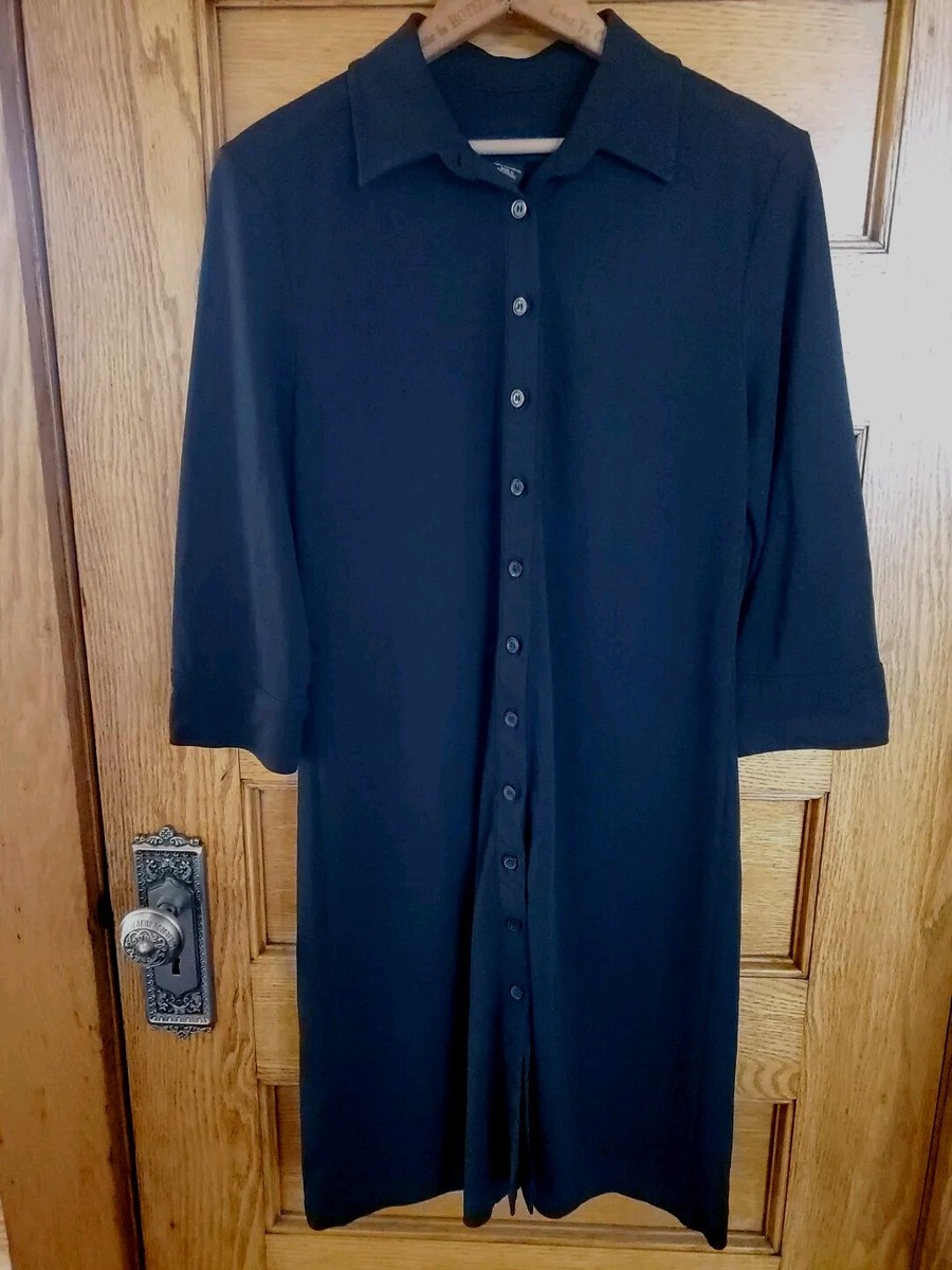 Express Shirt Dress Size 9/10 Black 3/4 Sleeve Casual Collared Button Down