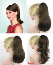 14" LONG STRAIGHT HAIR PONYTAIL HAIRPIECE CLAW CLIP REVERSIBLE WAVY LOOK BRITNEY
