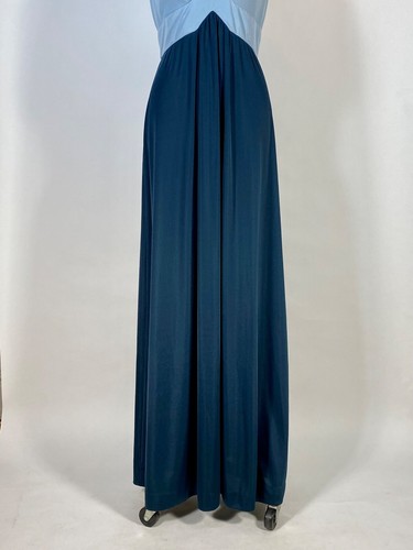 Vintage 1970's FELIX ARBEO silky jersey blue color block empire waist gown M/L - Picture 12 of 13