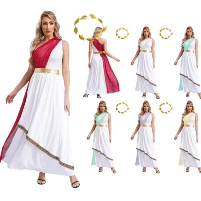 Damen Römische Göttin Griechische Toga Kleid Haarband Halloween Karneval Kostüm - Bild 1 von 4