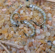 Glass Bead Zebra White Nymph Midge Fly Mustad Signature Hooks - 12 Flies