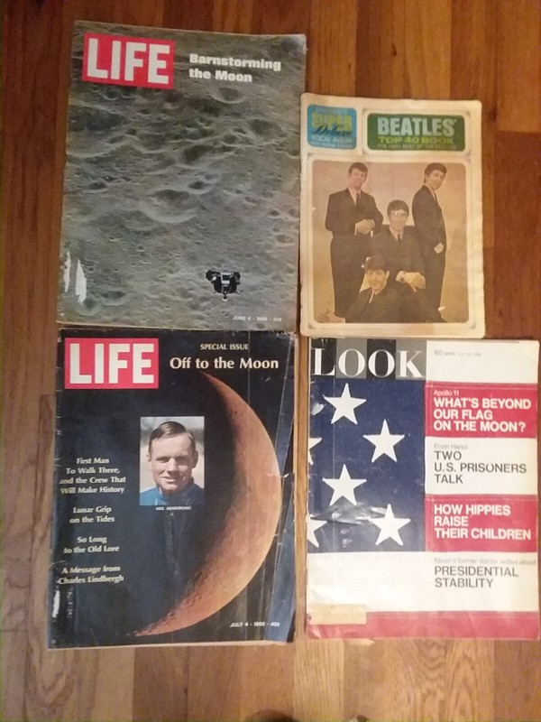 Lot of 3 vintage LIFE magazines landing on the moon 1969 and 1 beatles songbook
