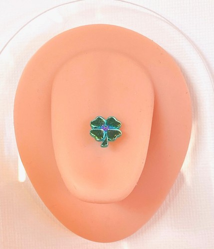 Titanium Shamrock Tongue Ring 14g 16mm 5/8" Clover Tounge Body Piercing Jewelry - Picture 3 of 5
