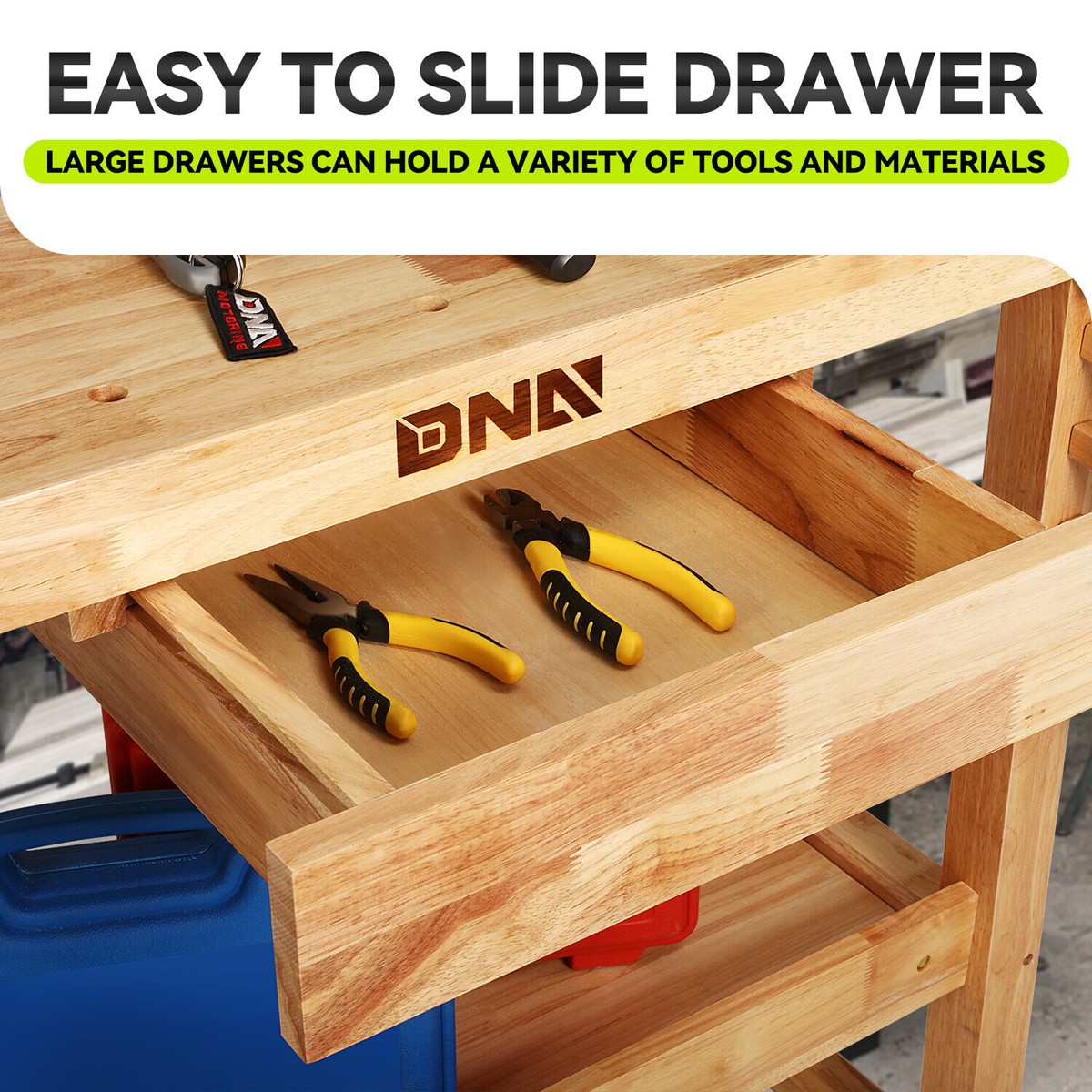 Heavy Duty Rubber Wood Workbench Work Desk w/ 2 Adjustable