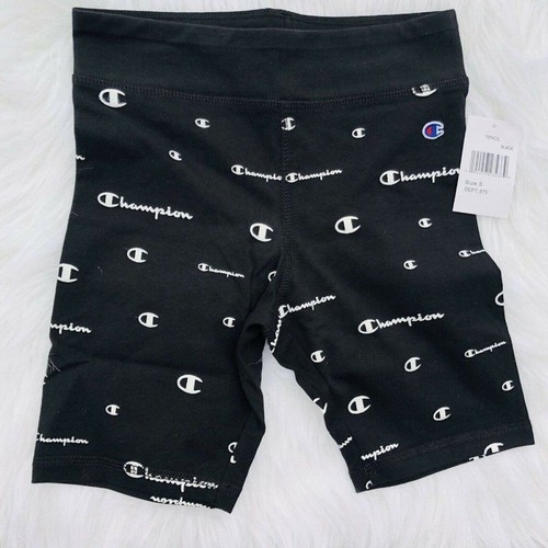 New Champion Bike Shorts Girls Big All Over Script Logo Athletics Running Sports - Picture 2 of 3