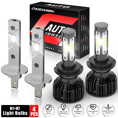 4x H1 H7 Combo LED Headlight High Low Beam Bulb For Mercedes-Benz C230 1997-2000