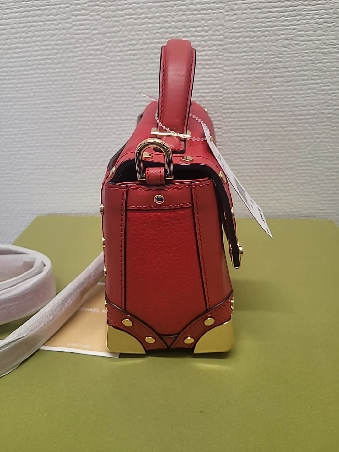 CUSTODIA BORSA BORSA TRENO MICHAEL KORS PELLE ROSSO BRILLANTE NUOVA CON ETICHETTE $398 difficile da trovare!
