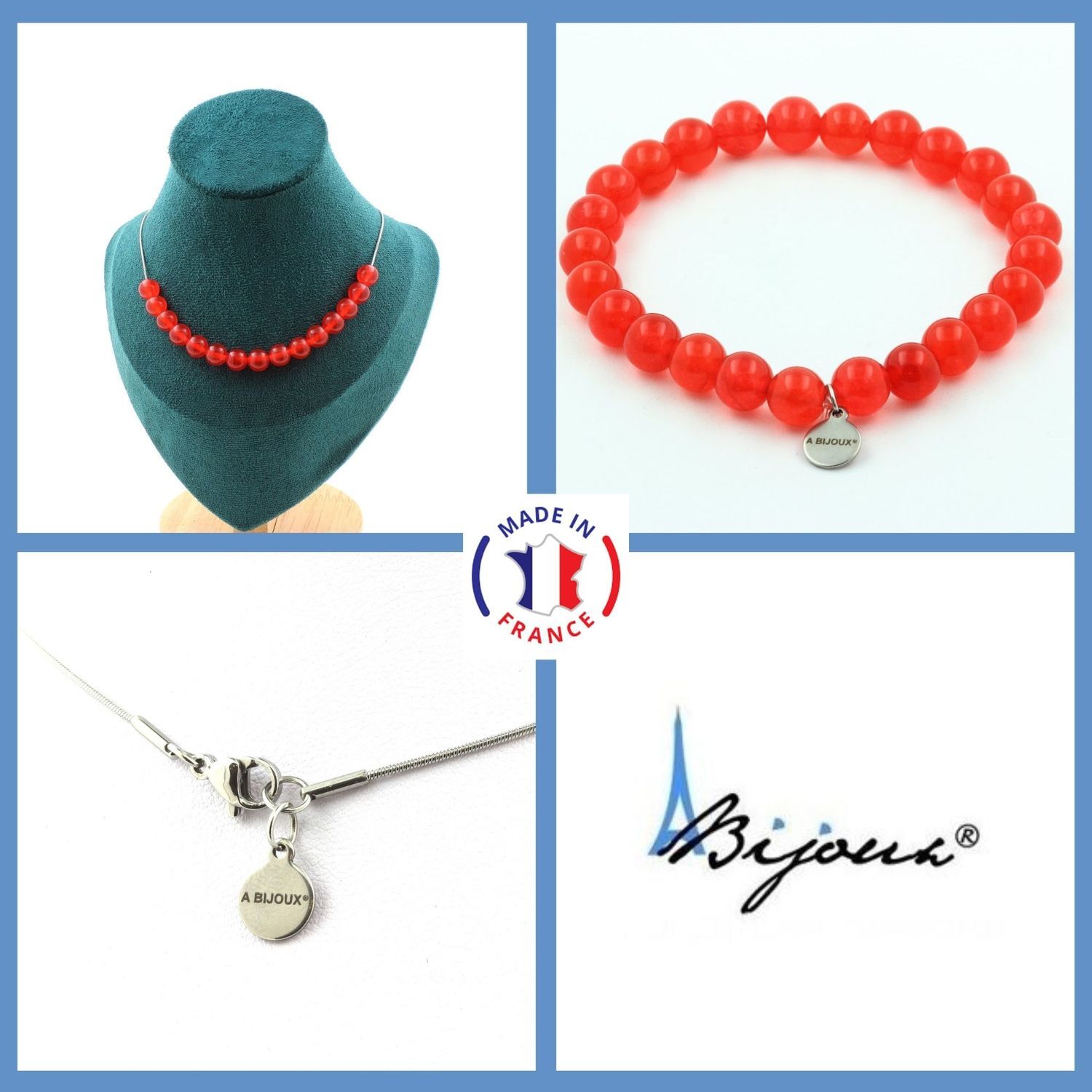 Parure bijoux calcédoine rouge 8 mm : l'ensemble bohème chic idéal pour vos sorties estivales