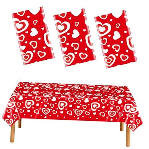 3 Pcs Red Heart Print Tablecloth For Home Red-01