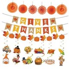 Thanksgiving Hanging Decoration Set with 6 Paper Fans, Give Thanks Banner, 