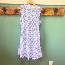 J.Crew Womens Block Print Floral Ruffle Sleeveless Midi Dress White Pink 10