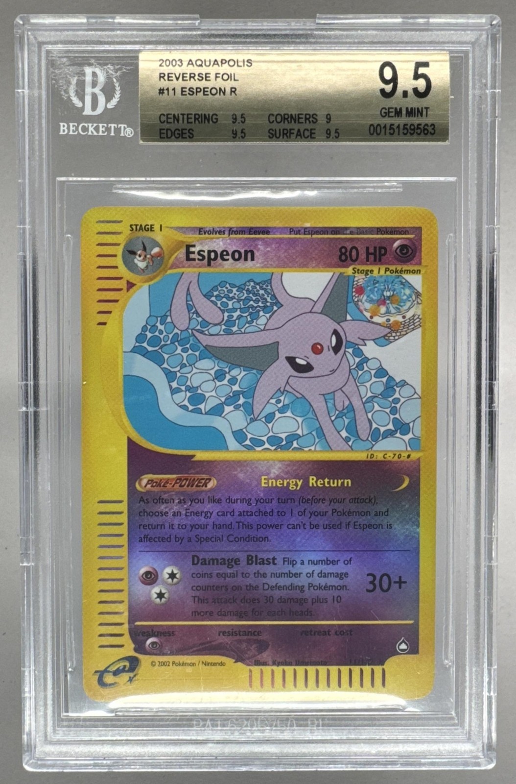 Espeon 2003 Pokemon Aquapolis #11 Reverse Holo BGS 9.5 POP 1