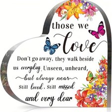 Sympathy Bereavement Gift Floral Acrylic Heart Plaque Tabletop Remembrance Decor