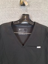 Figs Adult Top L Black Scrubs Shirt 3 Pocket Technical Threads Nurse Hospital