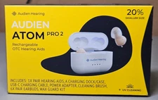 Audien ATOM PRO 2 Wireless Rechargeable OTC Hearing Aid- Pre-Owned- Worn Once!