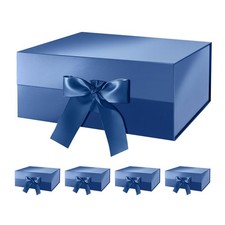 5 Blue Gift Boxes with Lids and Ribbon 9x6 5x3 8 Inches, Groomsmen Proposal B...