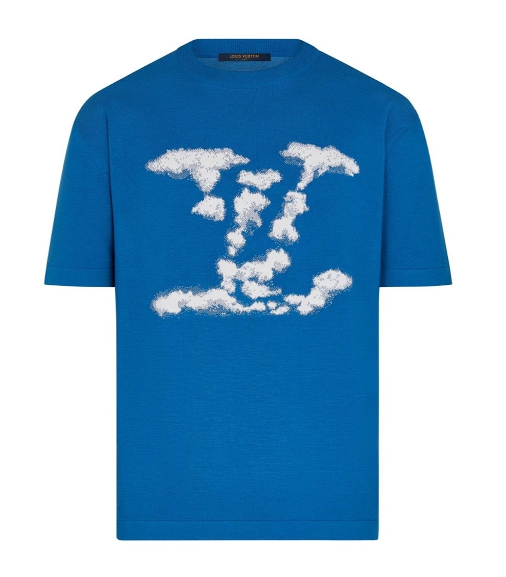 ルイヴィトン　Tシャツ　ロイヤルブルー　M Louis Vuitton Cloud Jacquard Blue White Logo Wool Short Sleeve T